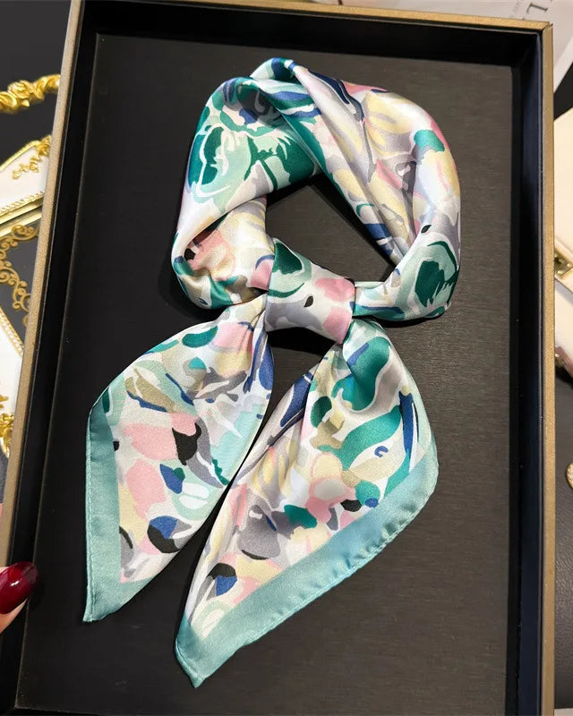 Floral Print Satin Square Scarf
