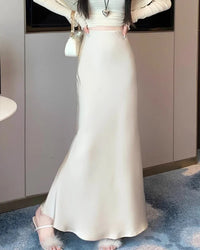 Satin High-Waist Midi Skirt