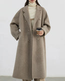 Double-Breasted Wool Blend Long Coat