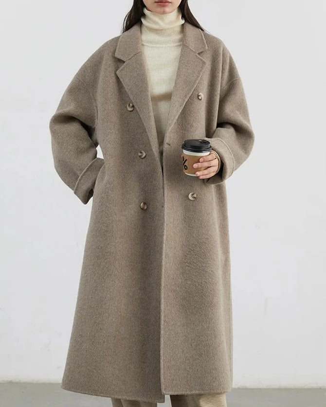 Double-Breasted Wool Blend Long Coat