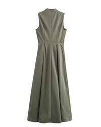 Zippered Pleated Sleeveless Fitted Dress