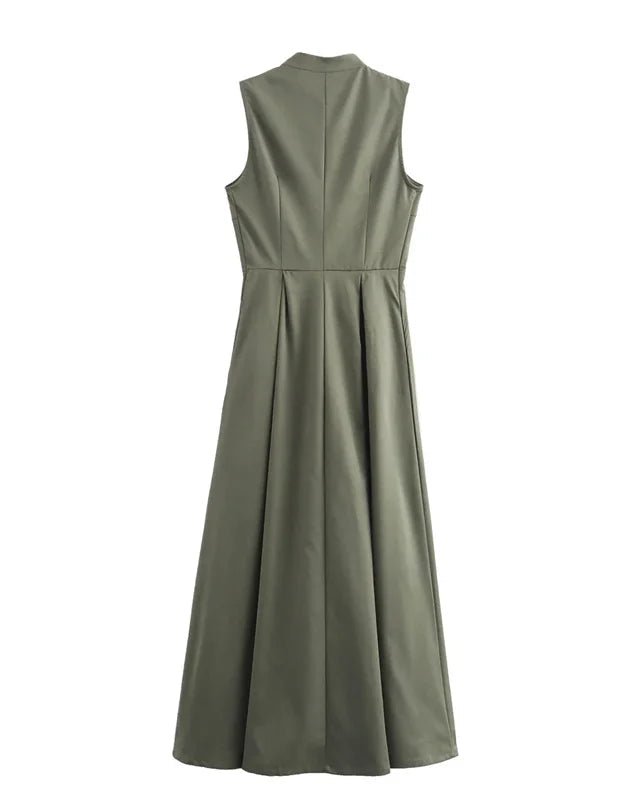Zippered Pleated Sleeveless Fitted Dress