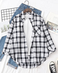 Plaid Lapel Single-Breasted Loose Shirt