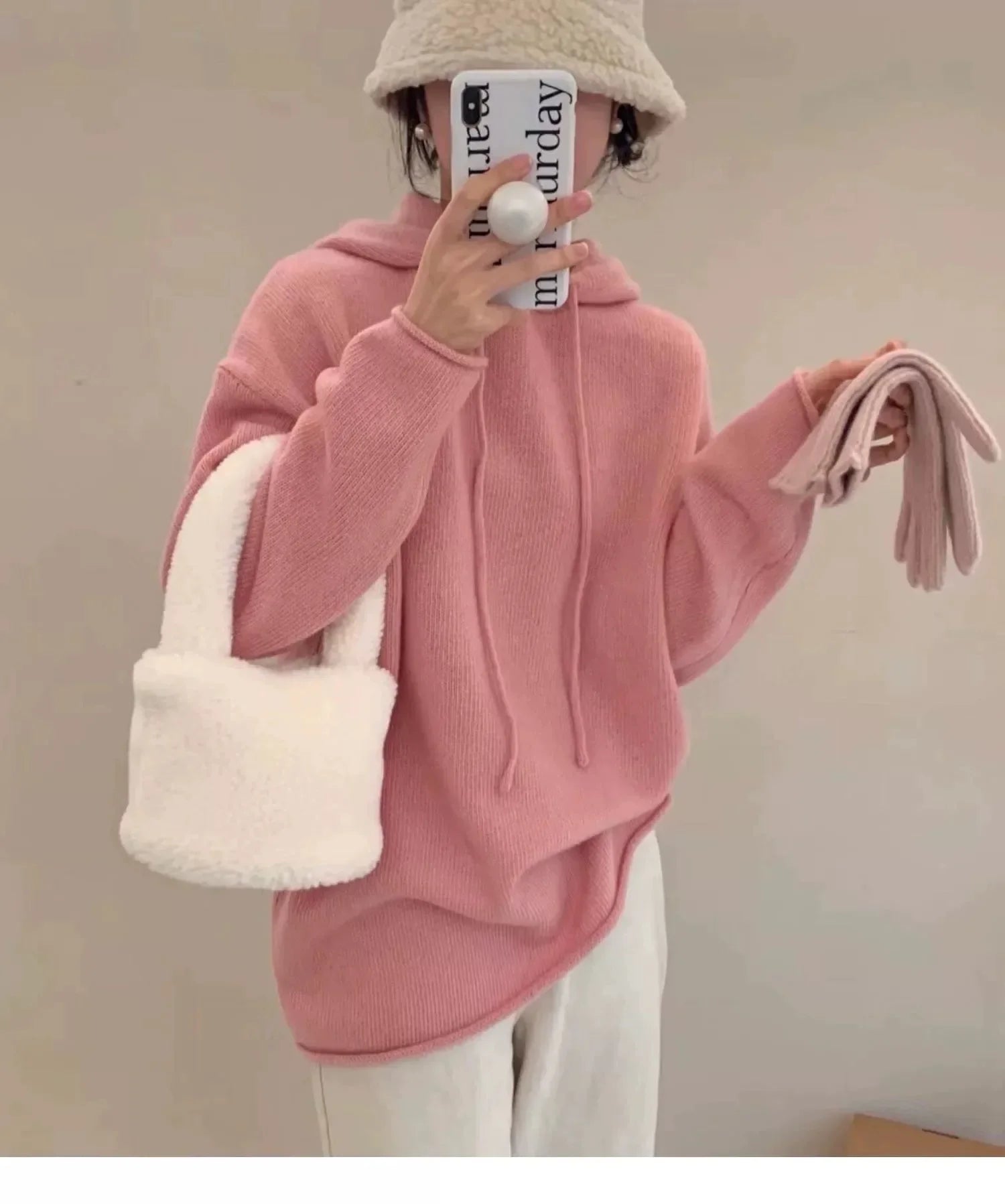 Solid Cashmere Knitted Hoodie