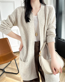 Merino Wool Dot Long Open-Front Cardigan
