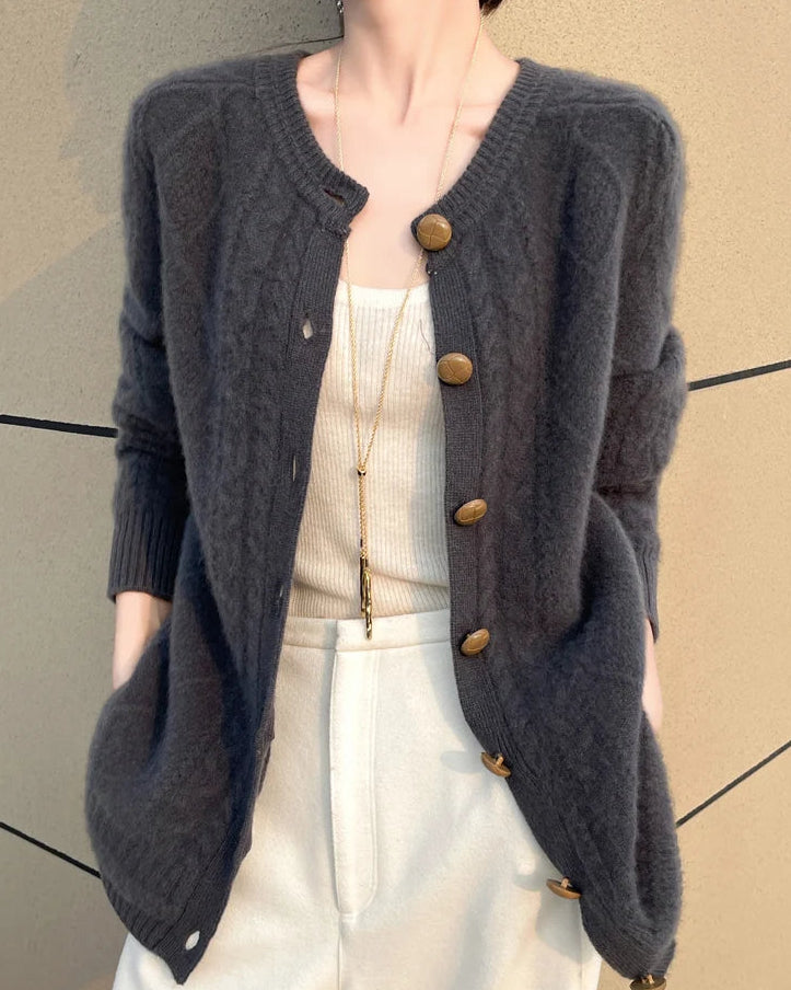 Thick Merino Wool Crewneck Cardigan