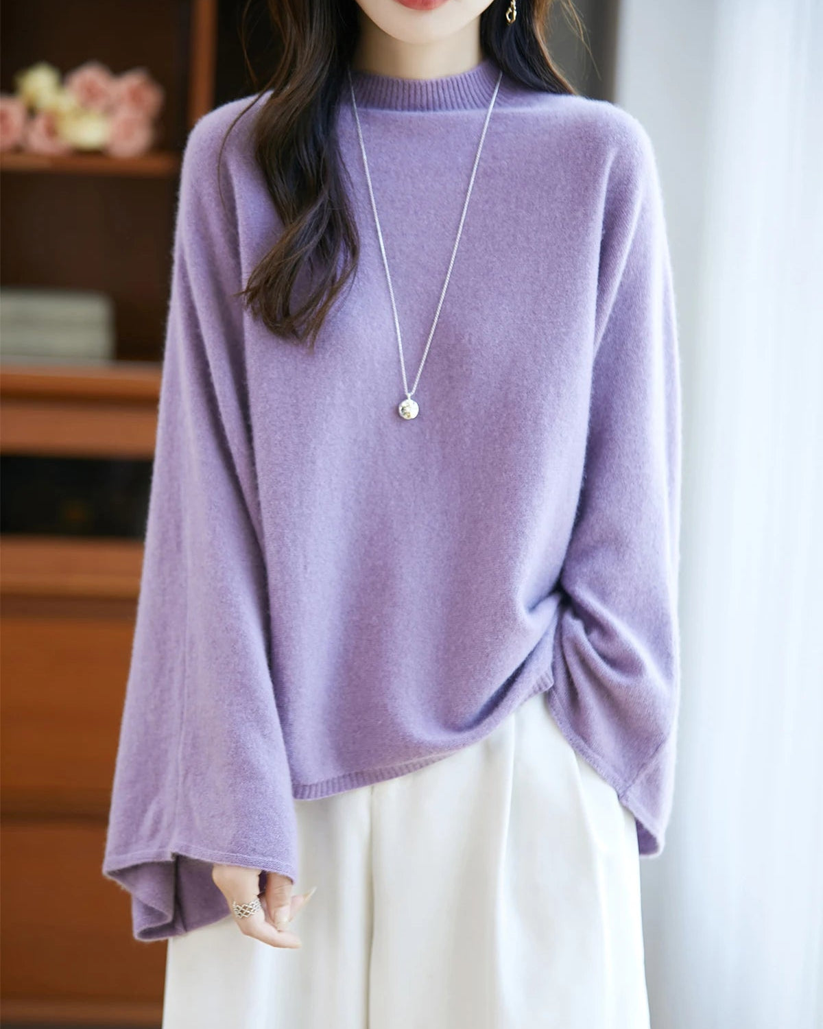 Relaxed Wool Mock Neck Sweater