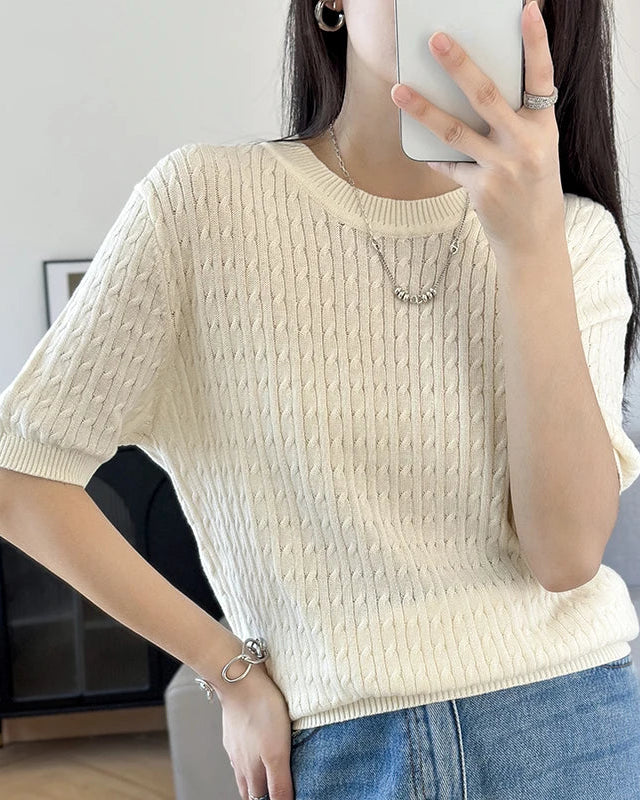 Pure Cotton Crew Neck Short-Sleeve Knit T-Shirt