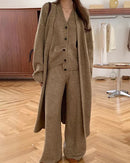 V-Neck Knit Coat + Vest + Wide-Leg Trouser 3-Piece Set