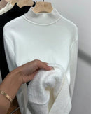 Mock-Neck Velvet-Lined Knit Pullover