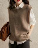 Solid Round Neck Knit Vest