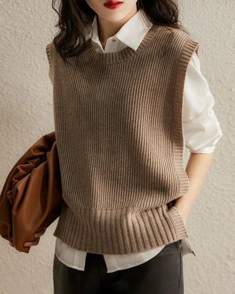Solid Round Neck Knit Vest