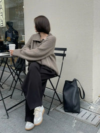 Oversized Irregular Zipper High Neck Cashmere Sweater