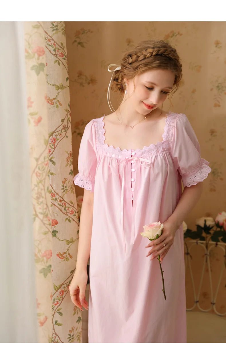 Palace Style Short Sleeve Cotton Pajama Dress