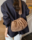 Ruched Faux Fur Cloud Shoulder Bag