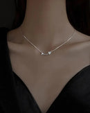 Silver Crystal Fish Bone Pendant Clavicle Necklace