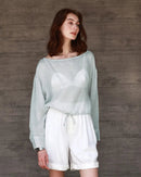 Ramie Crew Neck Long Sleeve Drawstring T-Shirt