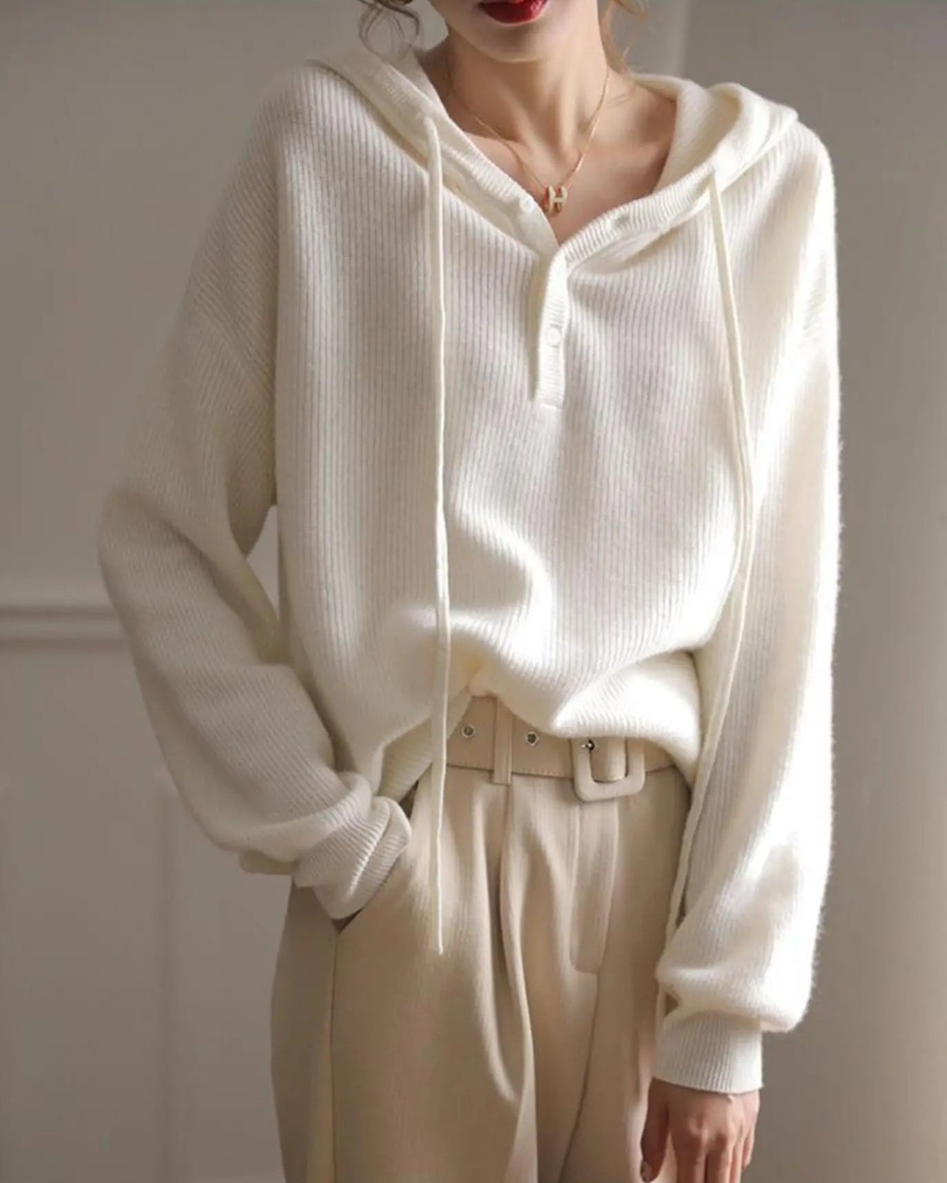 Wool-Blend Knitted Hoodie