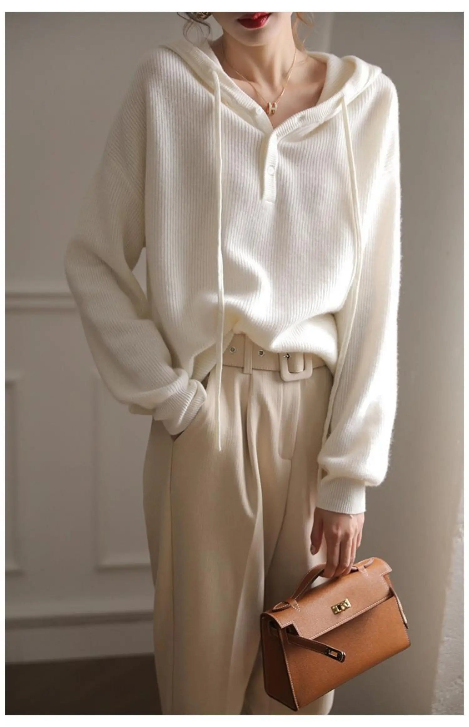 Drawing Pure Wool Knitted Hoodie