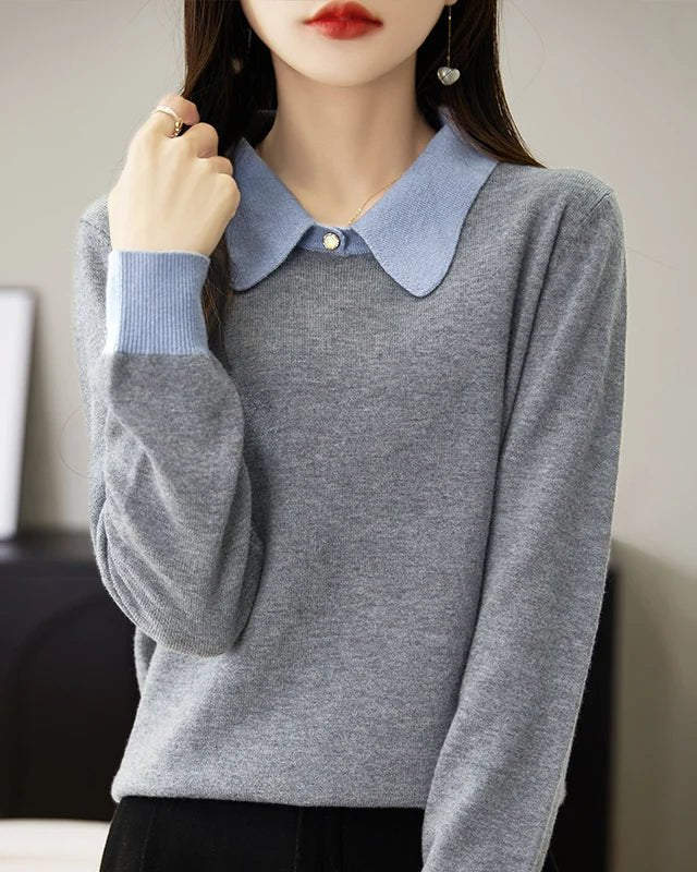 Merino Wool Contrast Colors POLO Collar Pullovers