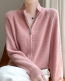 Wool Stand Collar Zip Cardigan