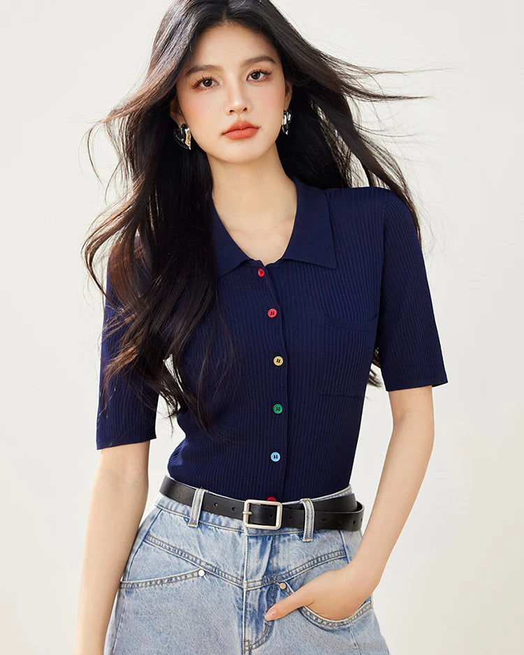Slim Knit Short-Sleeve Cardigan