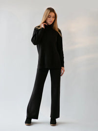 Half Turtleneck Sweater & Wide Leg Pants Knitted Set