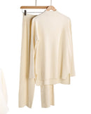 Half-Turtleneck Knit Sweater & High Waist Wide-Leg Trouser Set