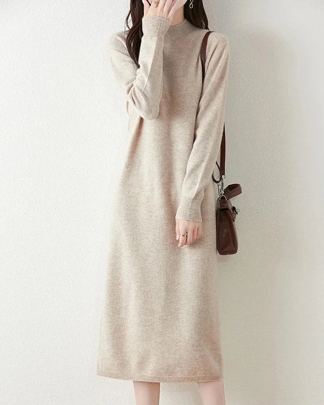 Merino Wool Mock Neck Knit Dress
