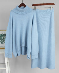Turtleneck Knit Sweater Midi Skirt Set