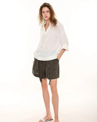 Retro Cotton Linen V-Neck Long-Sleeved Collared Shirt