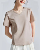 Knitted Mercerized Cotton V-Neck T-Shirt