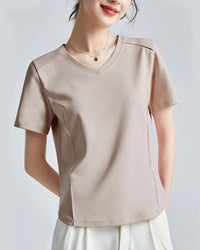 Knitted Mercerized Cotton V-Neck T-Shirt