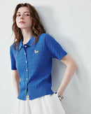 Ice Silk Cable Knit Polo Top