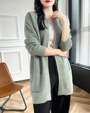Merino Wool Dot Long Open-Front Cardigan