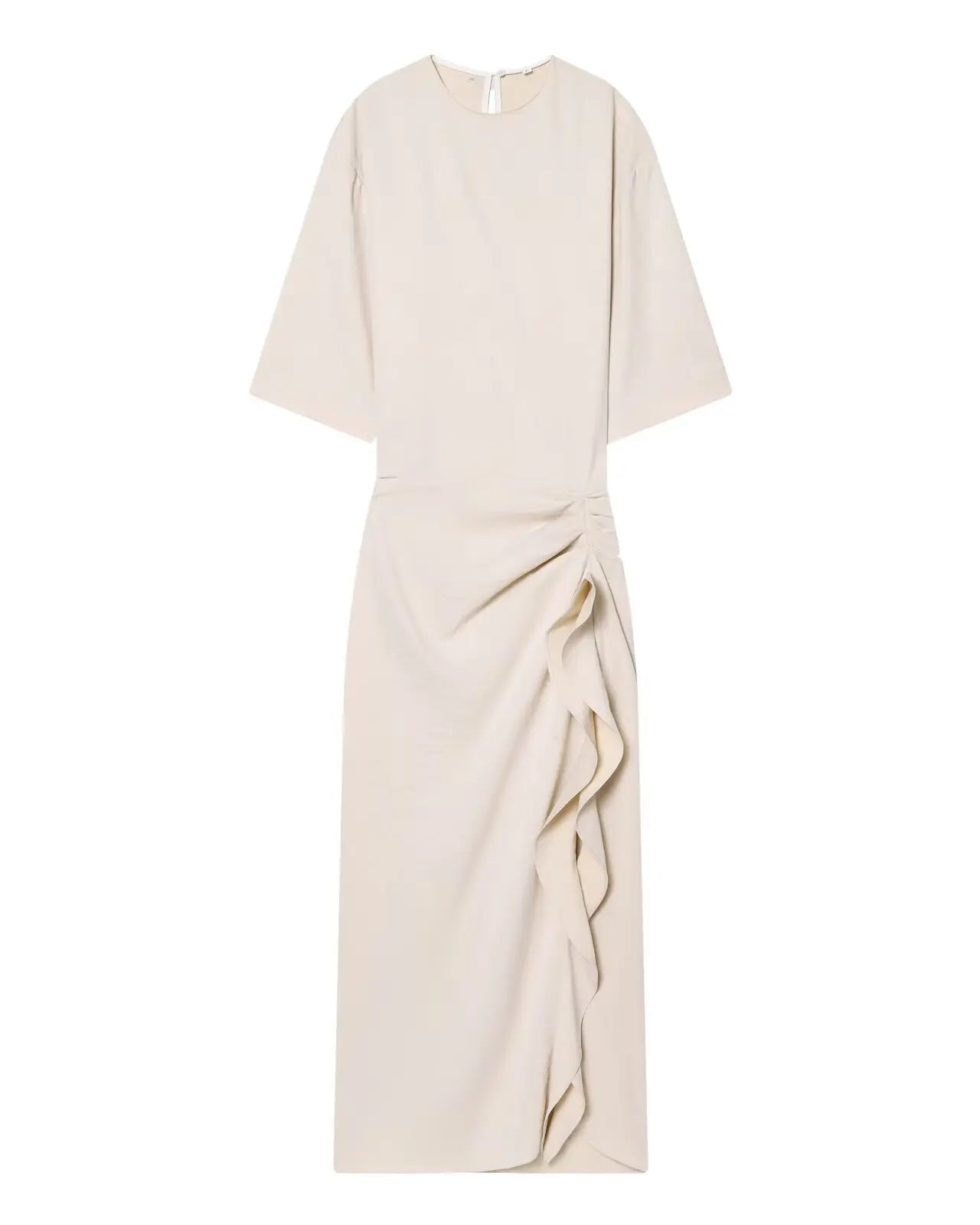 Pleated Short Sleeve Side Zipper Midi Dress