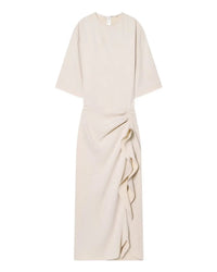 Pleated Short Sleeve Side Zipper Midi Dress