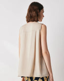 V-neck Solid Color Commuter Mulberry Silk Sleeveless Shirt
