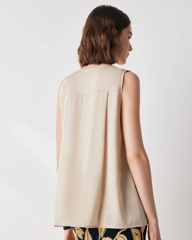 V-neck Solid Color Commuter Mulberry Silk Sleeveless Shirt