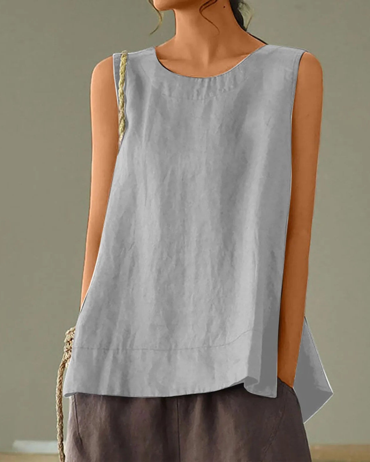 women's cotton-linen sleeveless vest — a breathable, relaxed-fit top designed for effortless warm-weather style.