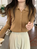 Polo Lapel Wool Knit Cardigan