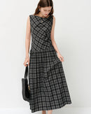 Asymmetric Neckline Woven Cotton Midi Dress