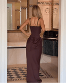 Solid Color Pleated Backless Fitted Evening Dress