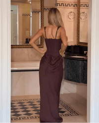 Solid Color Pleated Backless Fitted Evening Dress