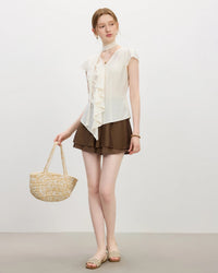 Lyocell High-Waist Drawstring Casual Shorts