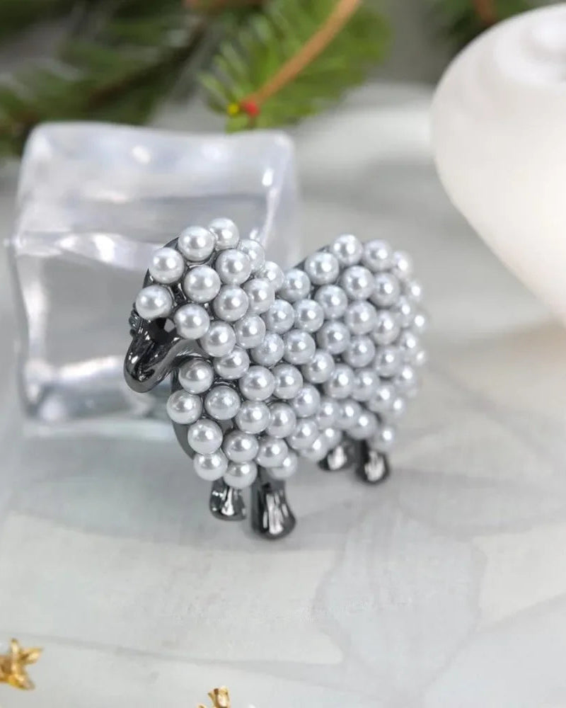 Faux Pearl Lamb Animal Brooch