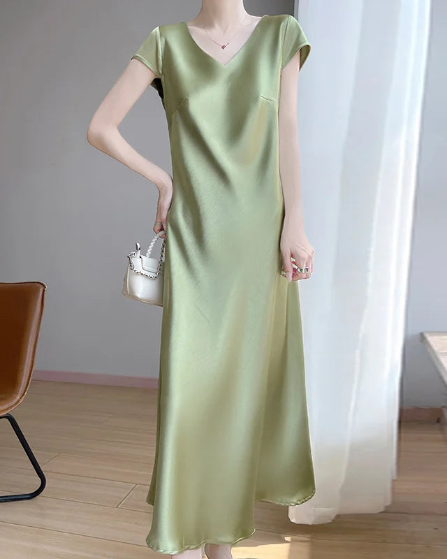 Satin V-Neck Midi Slip Dress
