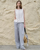Pleated Linen Blend Sleeveless Tank Top