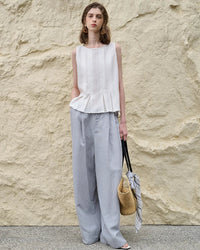 Pleated Linen Blend Sleeveless Tank Top