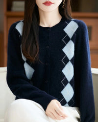 Diamond Jacquard Wool Cardigan